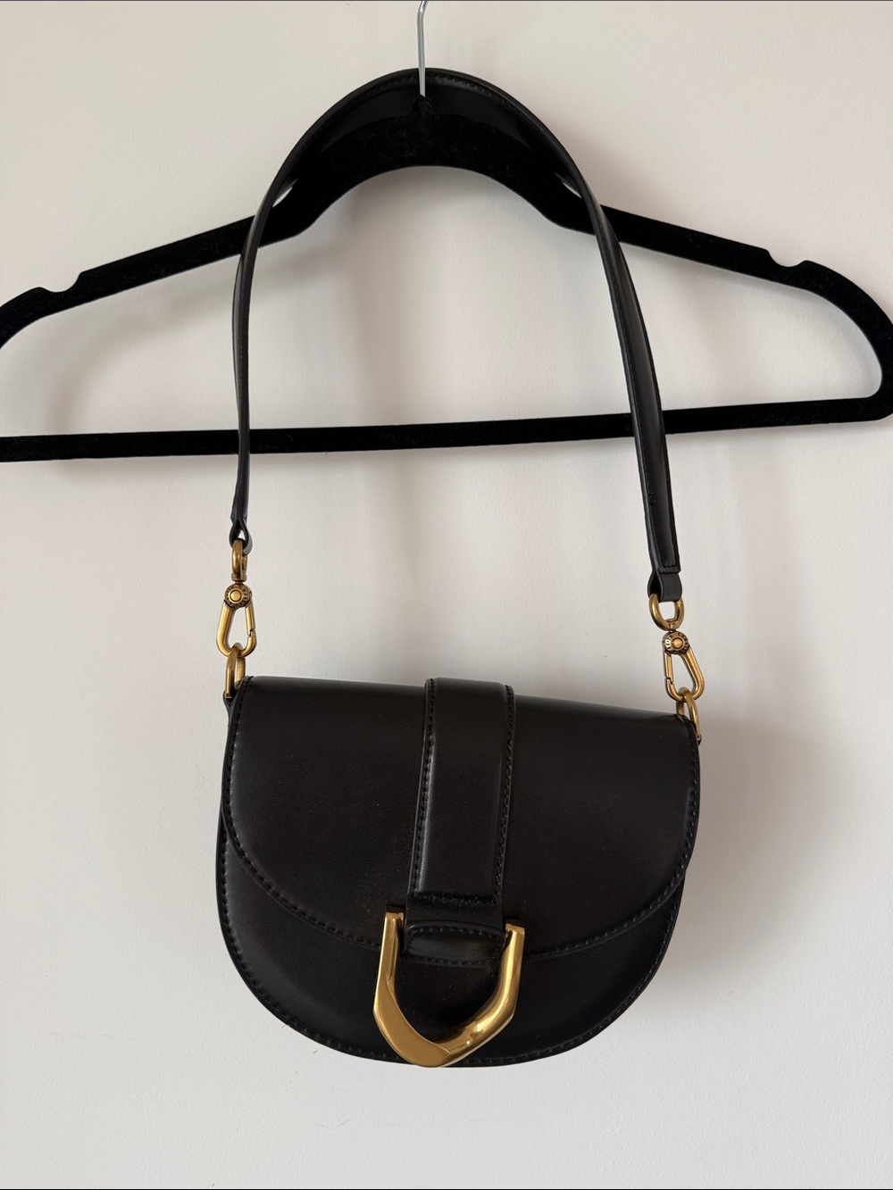 Charles & Keith Black Shoulder Saddle Bag with Gold Hardware